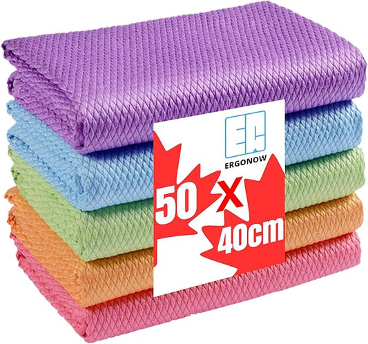Large Streak Free Glass Cleaning Cloth, Lint Free Nanoscale Microfiber Fish Scale Tower, 15.8" x 19.7" (Mix, 5 Pack)