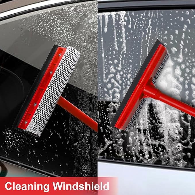 Car Squeegee with 15.9" Handle,Car Windshield Squeegee for Gas Station, Windows, Glass, Bathroom, Garage Cleaning, Rubber Blade Cleaner with Handle, Applicable to All Vehicles