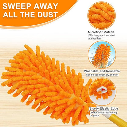 2 Pcs with 1 Handle Reusable Duster Refills, Washable Microfiber Dusters, 360°Cleaning Tools for Home, Office, Blinds, Car, Pet, Furniture, Fan