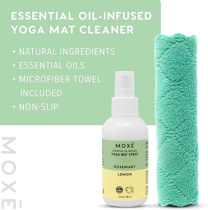 MOXE Yoga Mat Cleaner, Green America Certified, Rosemary and Lemon Essential Oils, Safe for All Mats and Exercise Equipment, 4 Oz (1 Pack)
