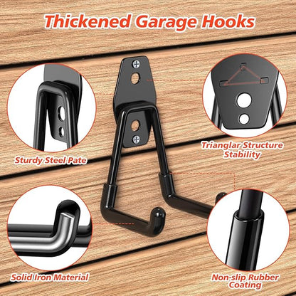 40 Pack Heavy Duty Garage Hooks,Solid Steel Wall Mount Hangers,with Anti-Slip Coating,for Hanging and Organising Ladder,Bike,Ropes,Broom,Garden,Yard and Power Tools