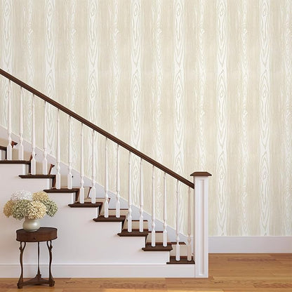 Yun-aeon Beige and Gold Wood Contact Paper 17.3"x200" Rustic Wooden Peel and Stick Wallpaper Removable Self-Adhesive Wallpaper Wood Grain Contact Paper for Countertops Cabinets