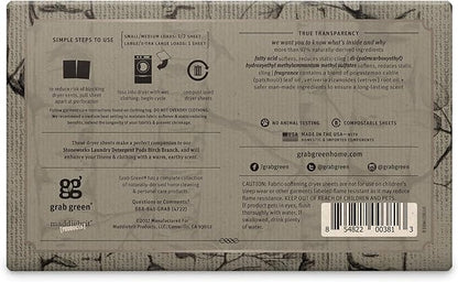 Grab Green, Stoneworks, Dryer Sheets, 80 Compostable Sheets (Birch Branch)