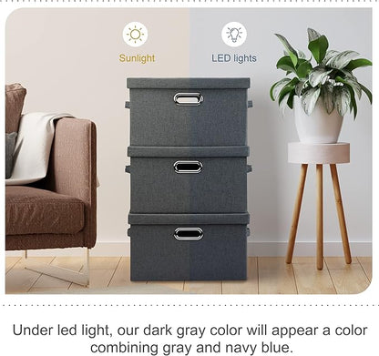 Medium 15" 21 Quart Collapsible Stackable Storage Bins with Lids, 5 Packs Dark Gray Foldable Fabric Closet Storage Boxes with Lids, Lidded Heavy-duty Linen Baskets(15x11x8)