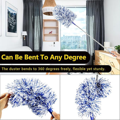 Extendable 20-49inches Microfiber Feather Duster with 3pcs Replaceable Bendable Heads, Extra Long Duster for Cleaning, Electrostatic Dust Remove for Ceiling, Fan, Window, Bookshelves (Navy Blue)