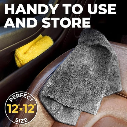 Super Soft Microfiber Towels for Cars - Edgeless - 6pk (12”x12”) - Premium Scratch-Free Towel - Great for Drying, Detailing, Polishing, Buffing - Ultra Absorbent Microfiber Cleaning Cloths for Car