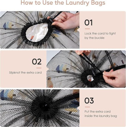 Meowoo Large Mesh Laundry Bag, 27×36inch Heavy Duty Mesh Laundry Bags Drawstring Lockable, Laundry Hamper Liner, Machine Washable, for Travel,Storage, Sports Factories, Dorms, Black 1pcs