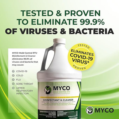 Myco Mold Control RTU – Ready-to-Use EPA-Registered Hospital Grade Disinfectant & Cleaner, Quat Formula for Mold Remediation & Bacteria Control, Commercial & Residential Use, 1 Gallon