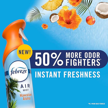 Febreze Air Mist, Air Freshener Spray, Odor Fighting Room Spray, Deodorizer for Home Bathroom Kitchen Office Apartment Dorm Room Classroom, Hawaiian Aloha, 8.1oz, 6ct