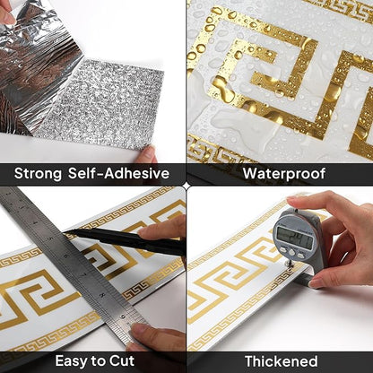 Peel and Stick Wallpaper Borders, Self-Adhesive Waterproof PVC Foam Wall Base for Kitchens, Living Rooms, Bedrooms and Bathrooms, 3.93" x 196.8" 1 Roll (Golden)