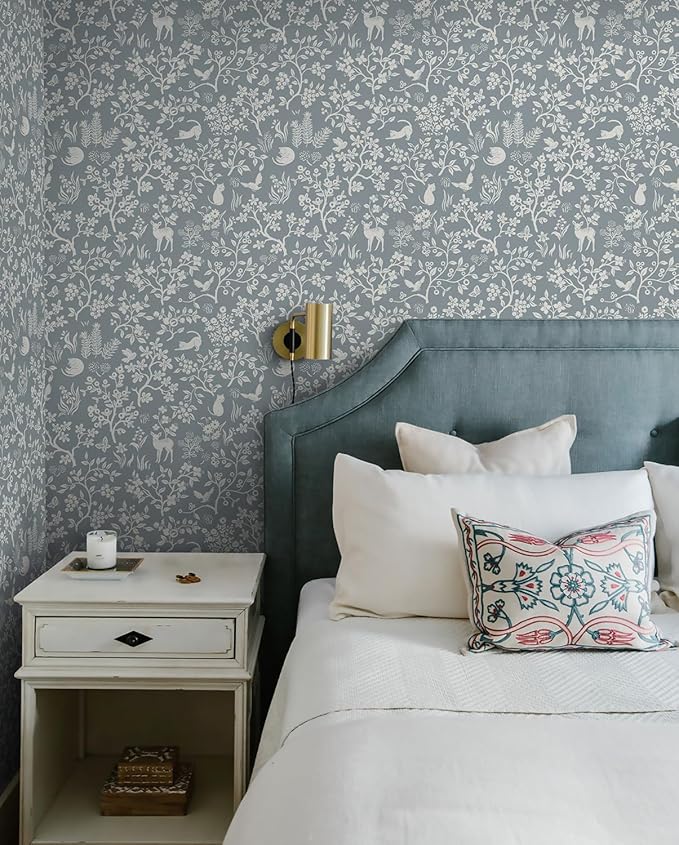 Timeet Modern Floral Wallpaper Peel and Stick Wallpaper Cats/Birds/Trees Wall Paper 16.14"x393.7" Flower Contact Paper Self Adhesive Removable Vinyl for Bedroom Living Room Wall Decor