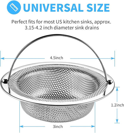 2 Pack Upgrade Kitchen Sink Strainer (Sink Drain Strainer) - 304 Stainless Steel Rust Free, Fordable Handle, 4.5 Inch Diameter
