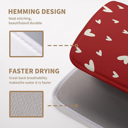 Valentine's Day Love Heart Dish Drying Mat for Kitchen Counter 18x24 Inch Valentine Theme Dish Mats Absorbent Microfiber Dish Draining Mat Reusable Washable Dish Drainer Rack Pad