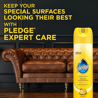 Pledge Enhancing Polish Spray, Wood Furniture & Stainless Steel Polish, Remove Dust and Fingerprints, Fast Shine and Protect, Prevent Scratches & Knicks - Lemon Scent, 9.7oz, Pack of 2