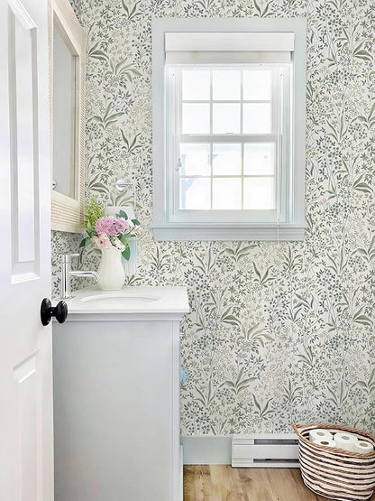 Heroad Green Floral Peel and Stick Wallpaper Boho Contact Paper for Cabinets Drawers 16.1''x393'' Leaf Wall Paper Removable Self Adhesive Wallpaper for Bedroom Bathroom Waterproof Decor Vinyl Roll