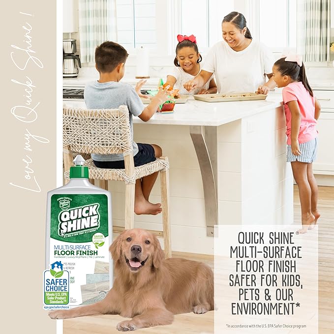 Quick Shine Multi Surface Floor Finish 27oz, 6Pk | Cleaner & Polish to use on Hardwood, Laminate, Luxury Vinyl Plank LVT, Tile & Stone | Safer Choice w/Clean Shine Technology | Shine-Protect-Refresh