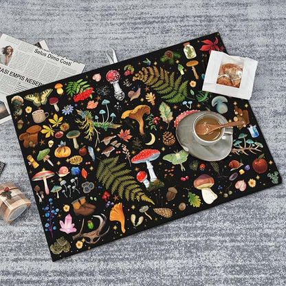 Mushroom Dish Drying Mat Witchy Home Decor For Kitchen Microfiber Absorbent Reversible Dish Pad Draining Mats For Countertop Coffee Mats 18x24 Inch