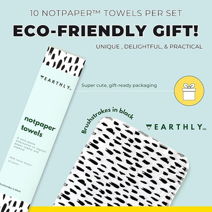 Reusable Paper Towels - 10 Pack - Roll of Washable Cotton Cloth Paper Towels - Paperless Reusable Napkins Cloth Washable - Absorbent + Long Lasting - Zero Waste Products - (Brushstrokes)