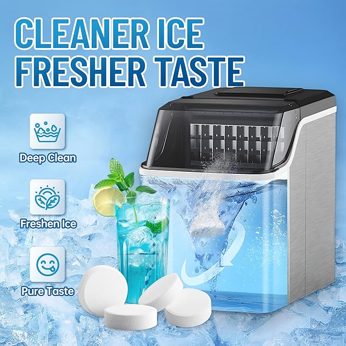 Ice Machine Cleaner Tablets and Descaler, 32 Count Ice Maker Cleaner Tablets for Countertop Portable Ice Makers, Nickel-Safe Removes Scale, Odor & Mineral Buildup for Fresh-Tasting Ice