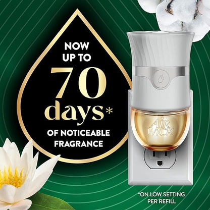 Air Wick Vibrant Plug In Scented Oil Refill, Infused with Essential Oils, Plug In Air Fresheners for Home, Cotton & White Lotus, 4 ct