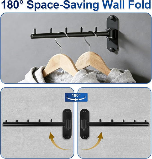 Wall Mounted Clothes Drying Rack, Foldable Drying Rack Clothing, Space Saving Laundry Hanger with 180°Swing Arm, Stainless Steel 304, Clothes Hanger Rack for Bathroom Closet Valet Rod