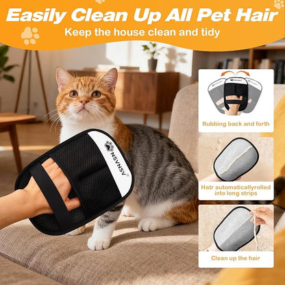 NSVNSV Pet Hair Remover Glove, Electrostatic Pet Hair Remover Glove for Cats Dogs, Reusable Magic Brush Pet Hair Remover for Bed, Clothing, Couch, Carpet, Car Seat