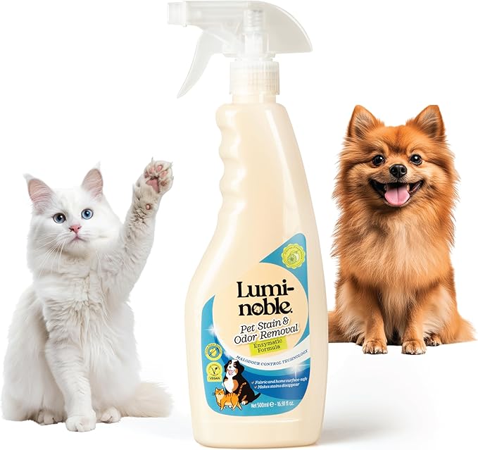Lumi-Noble Pet Stain & Odor Remover Spray – enzyme cleaner for dog urine and poop carpet, Upholstery & Fabrics – Eliminates Cat Pee, Feces, Vomit & Tough Stains, Eco-Friendly, Vegan, Citrus Scent