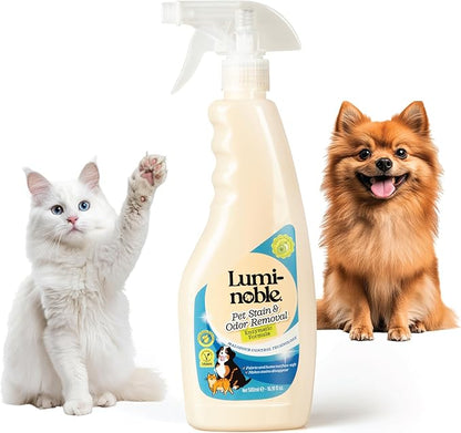 Lumi-Noble Pet Stain & Odor Remover Spray – enzyme cleaner for dog urine and poop carpet, Upholstery & Fabrics – Eliminates Cat Pee, Feces, Vomit & Tough Stains, Eco-Friendly, Vegan, Citrus Scent