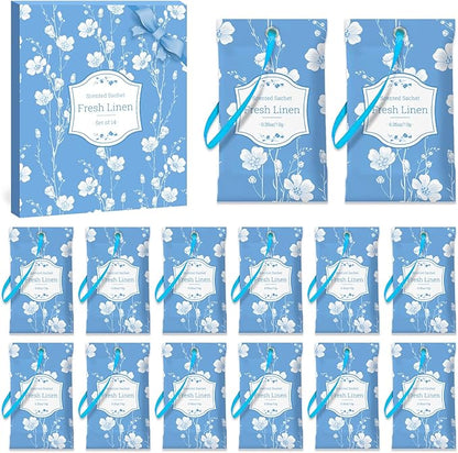 SCENTORINI Scented Sachets for Drawers and Closets, Fresh Linen Scent 14 Pack, Sachets Bags, Closet Freshener Sachet for Wardrobe, Cupboard, Luggage, Handbag, Suitcases, Small Space