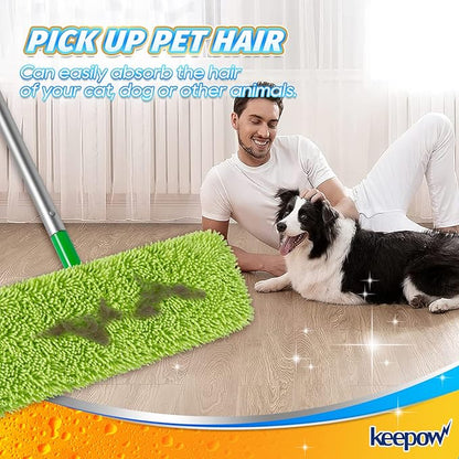 KEEPOW Reusable XL Wet Pads Compatible with Swiffer XL Sweeper, X-Large Dry Sweeping Cloths, Wet Mopping Cloths, Washable Microfiber XL Wet Pads Refills for Surface/Hardwood Floor Cleaning, 4 Pack