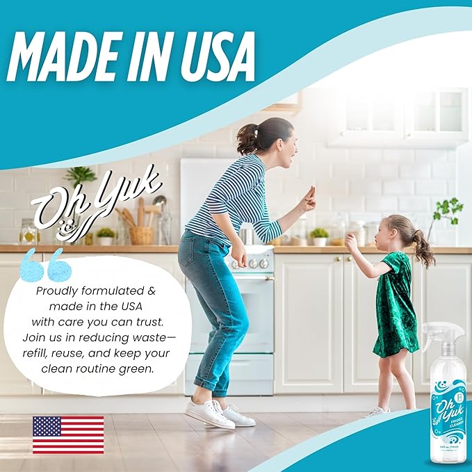 Oh Yuk Fridge Cleaner – Spray + Concentrate Combo | Makes 5 Bottles | Cleans Inside Refrigerator for Spotless, Food-Contact Safe Surfaces | Biodegradable, Vegan | Tackles Sticky Messes & Dried-On Food