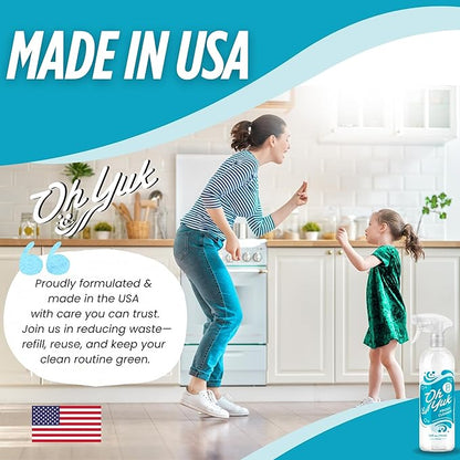 Oh Yuk Fridge Cleaner – 16 oz Concentrate Refill | Makes 4 Spray Bottles | Cleans Inside Refrigerator for Spotless, Food-Contact Safe Surfaces | Lifts Sticky Messes & Dried-On Food