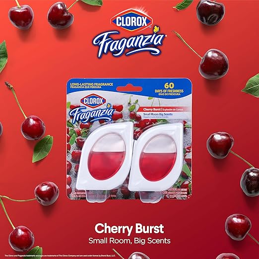 Clorox Fraganzia Small Rooms Air Freshener, Cherry Burst Scent - Peel & Place Air Freshener, No-Plug, Battery-Free for Closets, Laundry Room, Entry Way, Bathroom, Locker, 0.25 Fl Oz Each, 24 Count