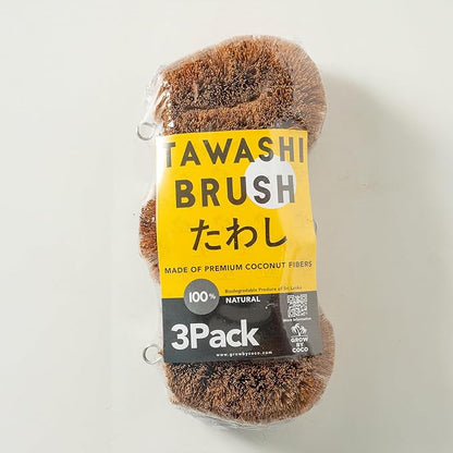 Pack of 3 Tawashi Vegetable Scrub Brush,100% Natural Coconut Coir Fiber VegetableBrush, Ideal for Fruit Scrub, Kitchen Cleaning Needs, Kamenoko Japanese Design