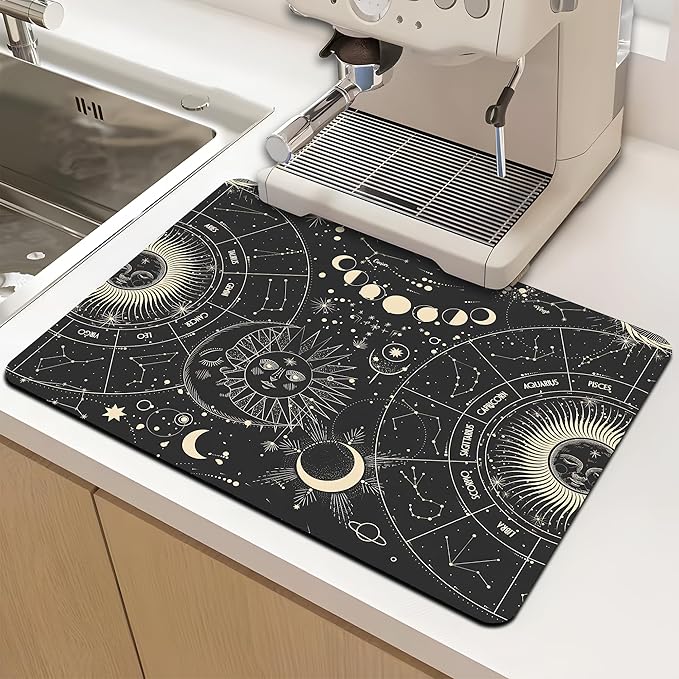 Dish Drying Mat for Multiple Usage. Super Absorbent, Easy clean, Quick dry, Cocina Accesorios for Kitchen Counter or Faucet Sink, Coffee bar, Refrigerator or Air fryer liners, 2 Pack sunmoon
