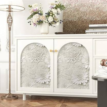 Beige Faux 3D Floral Peel and Stick Wallpaper Large Roll 17.5"x314" Removable Vintage Embossed Flower Contact Paper Waterproof Self Adhesive Wall Decor for Bedroom Living Room Cabinet Liner
