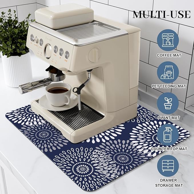 LuxStep Dish Drying Mat Super Absorbent Kitchen Counter Mat Rubber Backing Draining Mat Easy to Clean Kitchen Accessories Dish Rack Pad for Dishes, Utensils, Countertops, Sinks 15" x 18" Blue