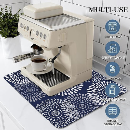LuxStep Dish Drying Mat Super Absorbent Kitchen Counter Mat Rubber Backing Draining Mat Easy to Clean Kitchen Accessories Dish Rack Pad for Dishes, Utensils, Countertops, Sinks 15" x 18" Blue