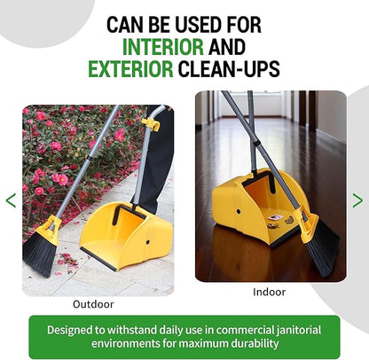 Commercial Broom and Dustpan Set Debris Dustpan with Handle,Jumbo Debris Pan, Trash Collection for Industrial/Professional Cleaning,2Sets, Yellow,Extra-Large Size