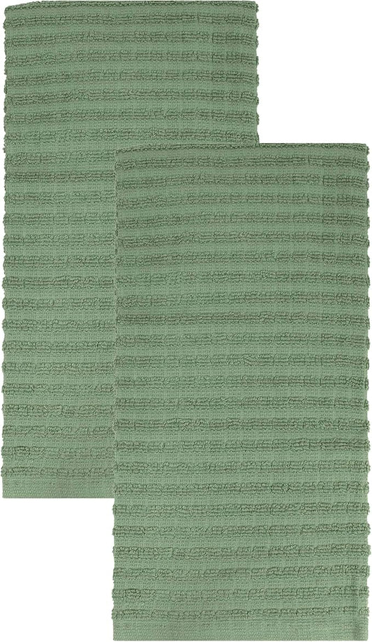 Ritz Royale Collection 100% Combed Terry Cotton, Highly Absorbent, Oversized Kitchen Towel Set, 28" x 18", 2-Pack, Solid, Juniper