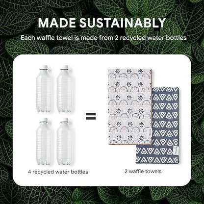 RECYCO Waffle Kitchen Towel Set of 2 - Quick Dry Microfiber Sustainable Dish Towels - Ultra Absorbent Reusable Cleaning Tea Towels - Lightweight Hand Towels,16”x 28”, Neutral Boho