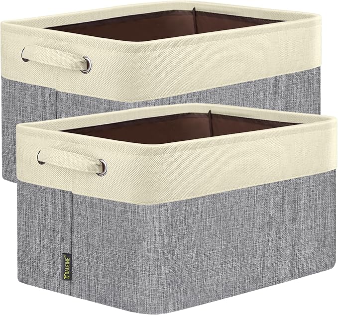 BALEINE 2 Pack Fabric Closet Storage Bins for Shelves, Linen Closet Organizers and Storage, Decorative Baskets for Organizing, Shelf, Clothes, Home, Office (Grey, 15"x11"x9.5")