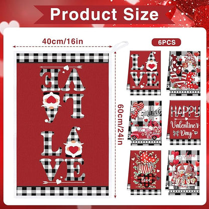 Valentines Day Kitchen Towels - 6 Pcs Plaid Truck Heart Love Theme Valentines Hand Towels, Valentine Dish Towels for Kitchen, Anniversary Wedding Home Decoration Supplies