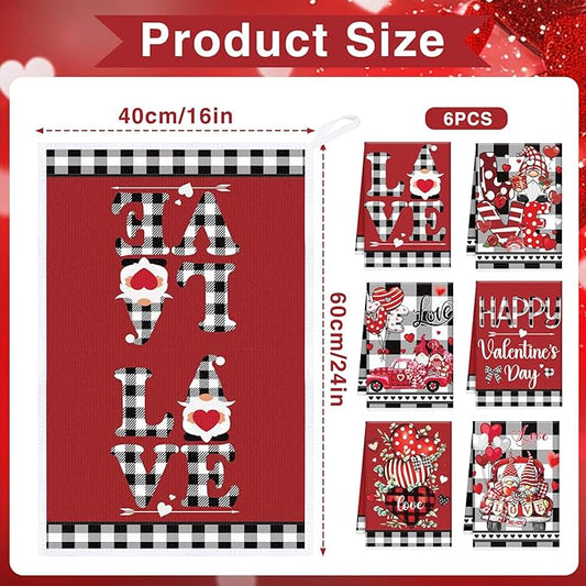 Valentines Day Kitchen Towels - 6 Pcs Plaid Truck Heart Love Theme Valentines Hand Towels, Valentine Dish Towels for Kitchen, Anniversary Wedding Home Decoration Supplies