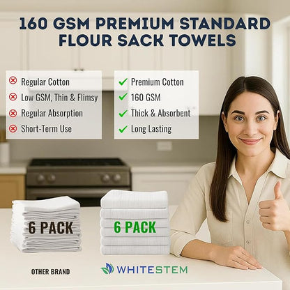 Flour Sack Towels 28” x 28” – Pack of 6 Cotton Kitchen Towels, Dish Towels and Tea Towels for Embroidery, Thick Absorbent for Baking & Bread Proofing - Natural