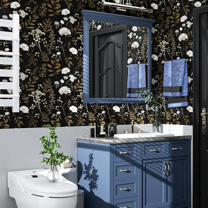 Laatse Dark Floral Wallpaper Peel and Stick Boho Wallpaper 17.5in x 118in Vintage Leaf Contact Paper Vinyl Waterproof Self Adhesive Leaf Botanical Wall Paper for Bedroom Walls Kitchen Cabinet