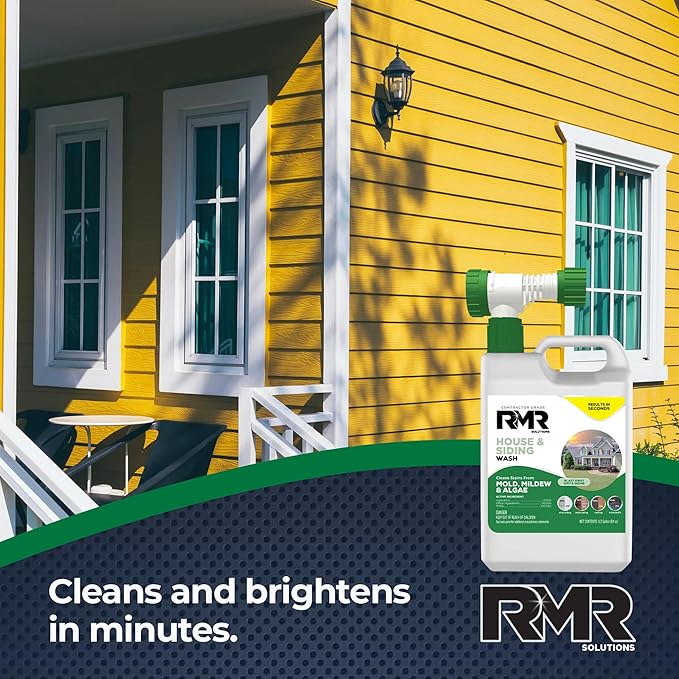RMR House and Siding Wash - Commercial-Grade Outdoor Stain Remover for Mold, Mildew, and Algae, 64 Ounce Bottle With Hose-End Adapter