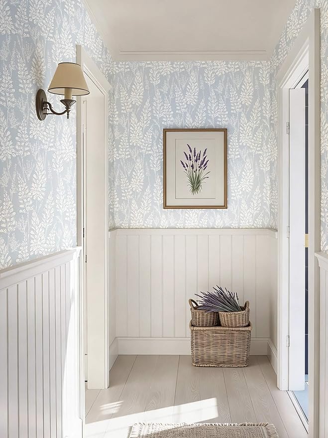 Ismoon Floral Peel and Stick Wallpaper Boho Blue Contact Paper 17.3'' x 197'' Neutral Wallpaper Renter Friendly Removable Self-Adhesive Wall Paper for Bedroom Kitchen Wall Decor Vinyl