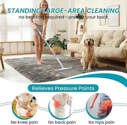 Carpet Rake for Pet Hair Removal Tool, 60” Adjustable Long Handle Pet Carpet Brush, Reusable Carpet Scraper Dog cat Hair Remover for Carpets, Rugs, Mats, and Stairs