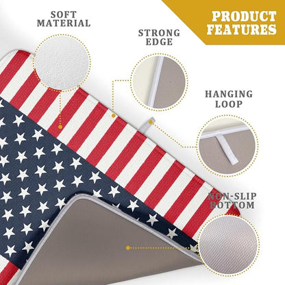 4th of July Dish Drying Mat For Kitchen CounterPatriotic American Flag Star Stripes Microfiber Absorbent Drying Mats Reversible Kitchen Countertop Drainer Pad 18x24 Inch
